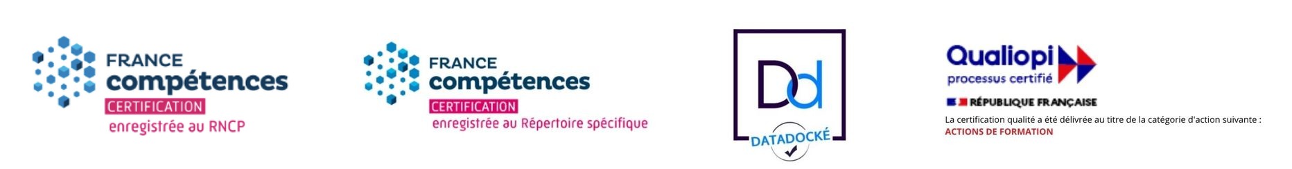 Certifications : France Compétences (RNCP et Répertoire spécifique), Datadocké et Qualiopi